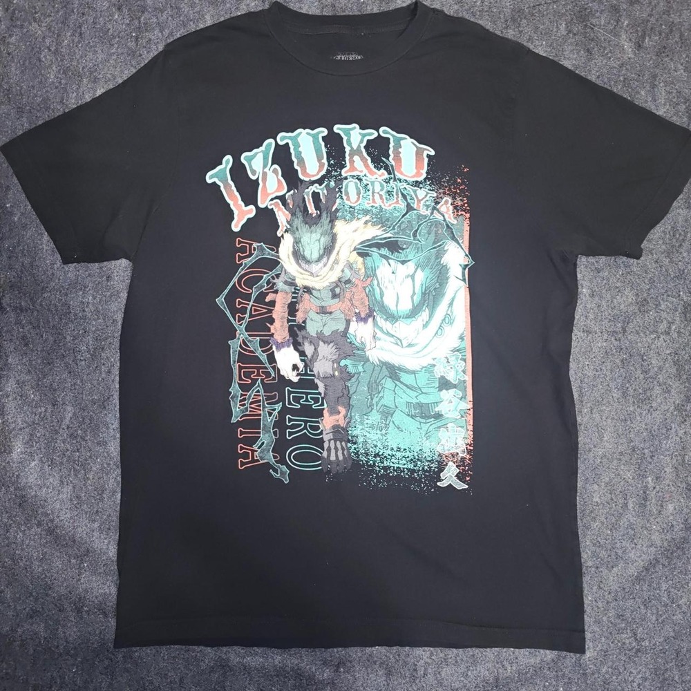 My Hero Academia Dark Deku Izuku Midoriya Black Graphic T-Shirt Mens Large